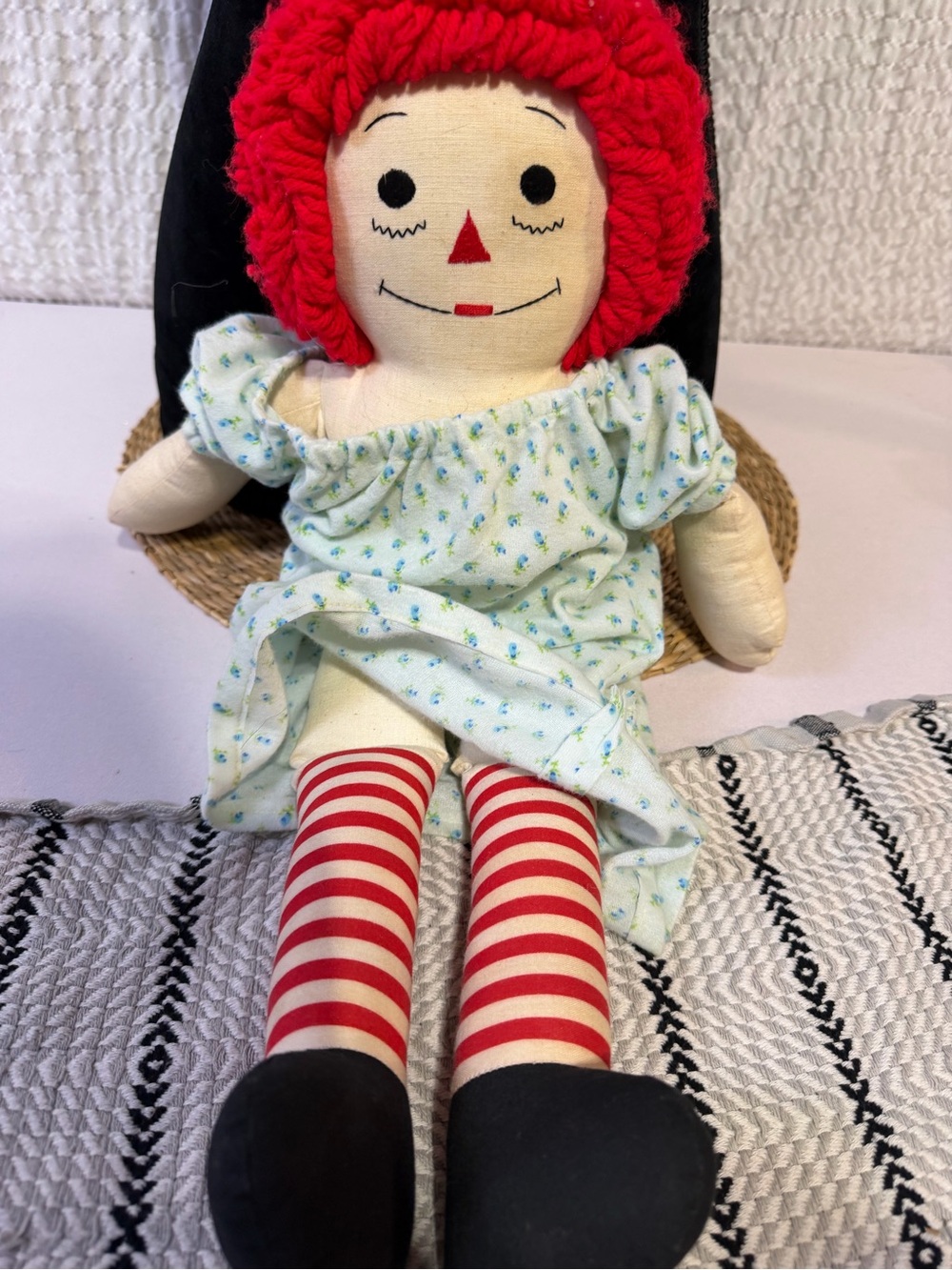 Red-Head Rag Cloth Doll in Blue Floral Dress - Classic Plush Toy